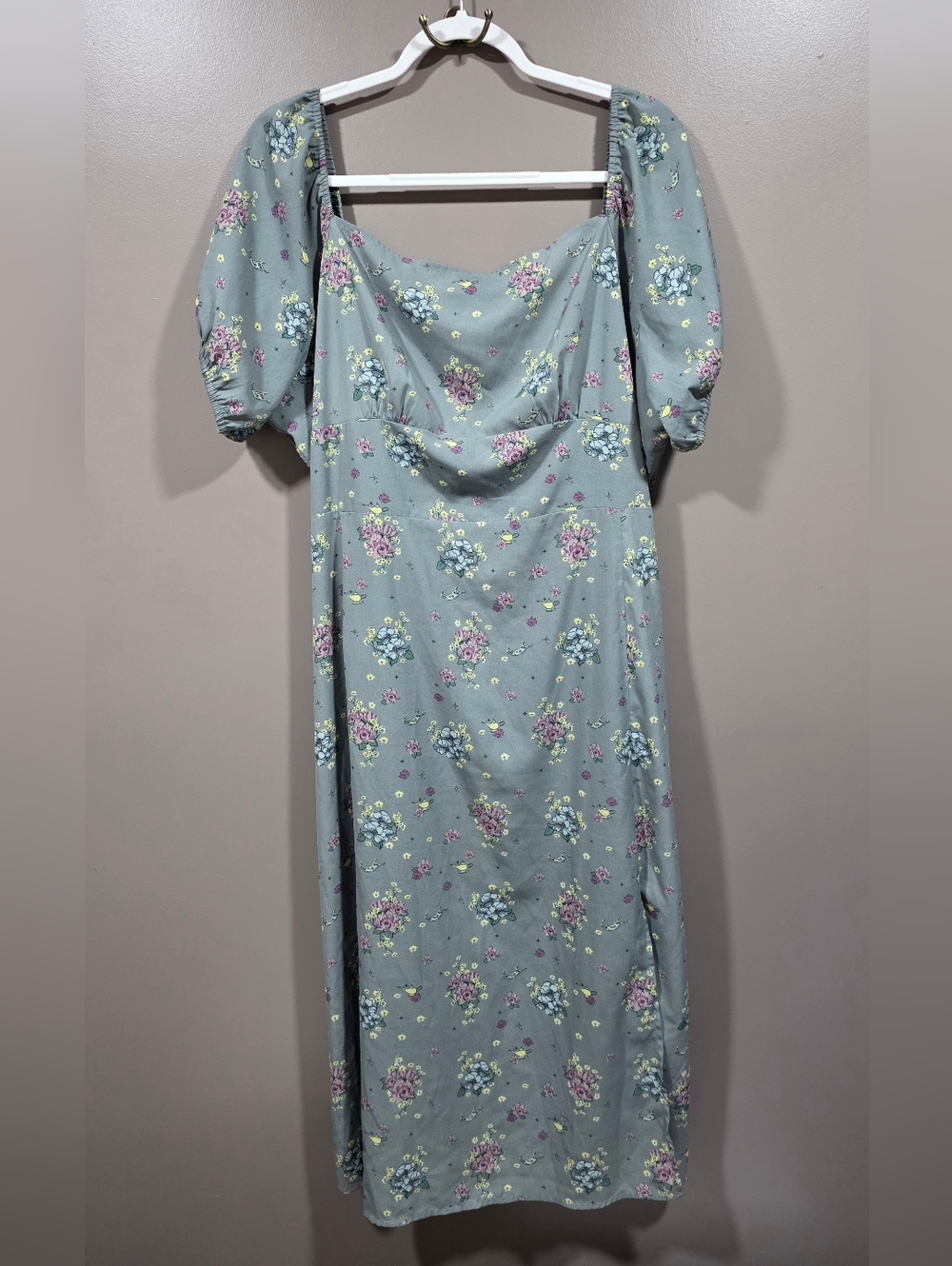 Disney Sage Green Floral Puff-Sleeve Midi Dress
